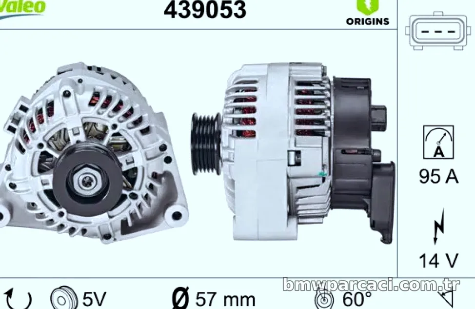 ALTERNATOR 12V 95A BMW E36 E39 E38 - Valeo - VALEO 439053