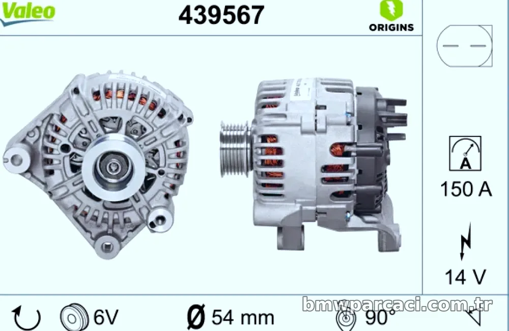 ALTERNATOR SARJ DINAMOSU 12V 150A BMW M47 M57 E46 E83 E53 - Valeo - VALEO 439567