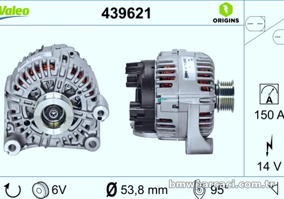 ALTERNATOR SARJ DINAMOSU BMW E90 E60 E65 E83 M57 M47 12V 150A - Valeo - VALEO 439621