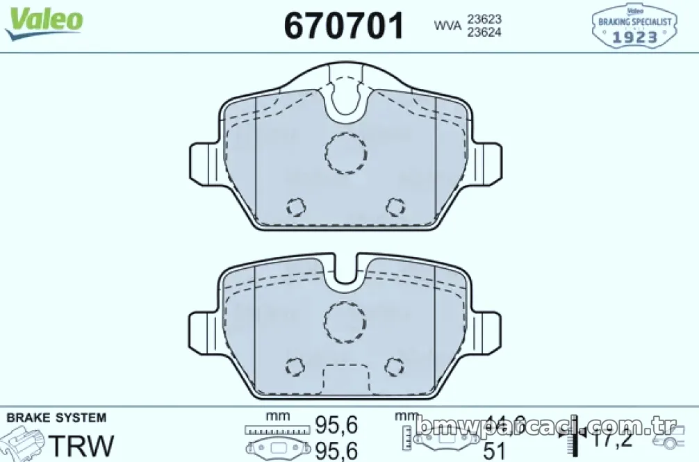 ARKA FREN BALATASI BMW E90 E87 - Valeo - VALEO 670701