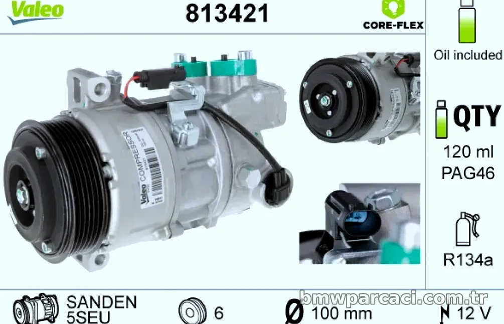 KLIMA KOMPRESORU BMW M47 D20 E90 E87 - Valeo - VALEO 813421