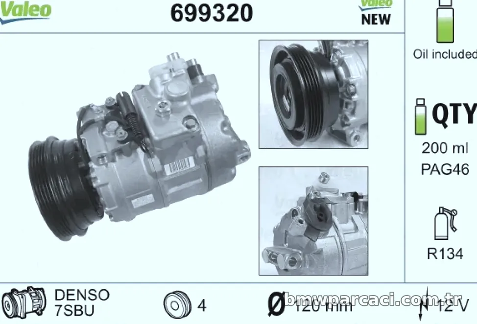 KLIMA KOMPRESORU BMW M51 D25 E38 9604 - Valeo - VALEO 699320