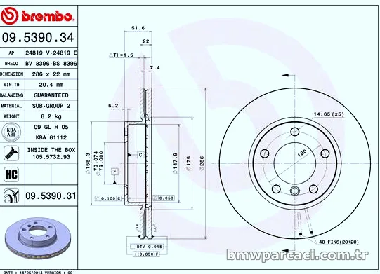 BREMBO 09539034 Fren Disk Ayna - BREMBO - 09539034