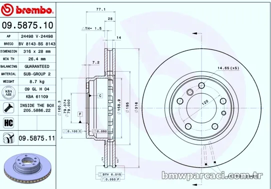 BREMBO 09587511 Fren Disk Ayna - BREMBO - 09587511