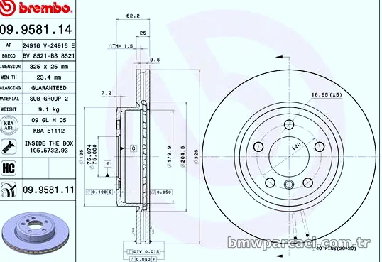 BREMBO 09958111 Fren Disk Ayna - BREMBO - 09958111
