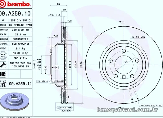 BREMBO 09A25911 Fren Disk Ayna - BREMBO - 09A25911
