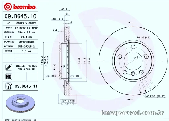 BREMBO 09B64511 Fren Disk Ayna - BREMBO - 09B64511