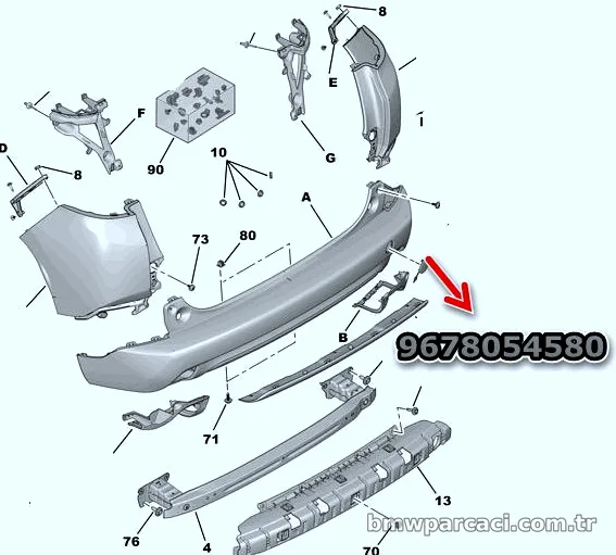 ORJINAL Arka Tampon Çeki Kapak 9678054580 - ORJINAL